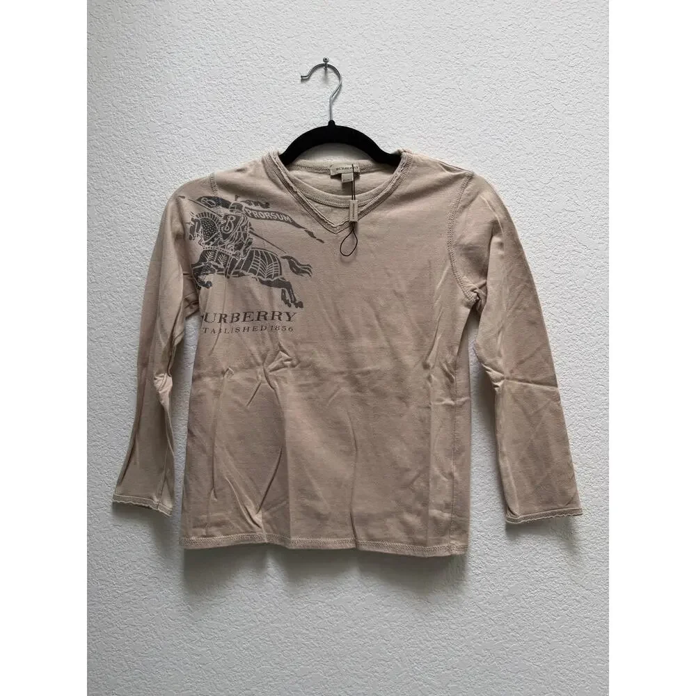 Burberry Kids Knight Logo Long Sleeve T-Shirt Boys Size 8Y Tan Luxury Old Money - Picture 15 of 16